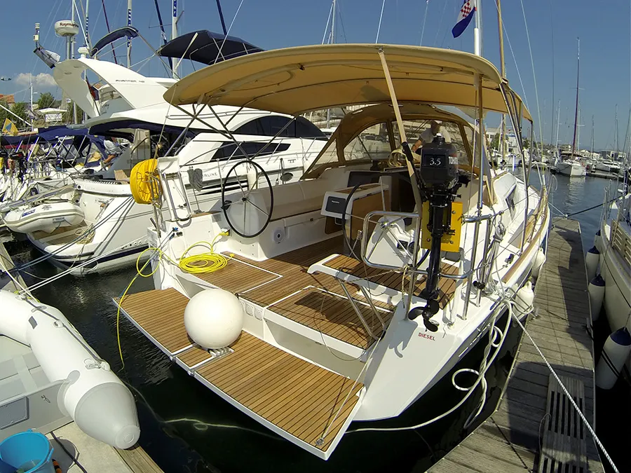 Deck of Major Tom, a Dufour 382 GL sailboat at Grad Šibenik, Croatia