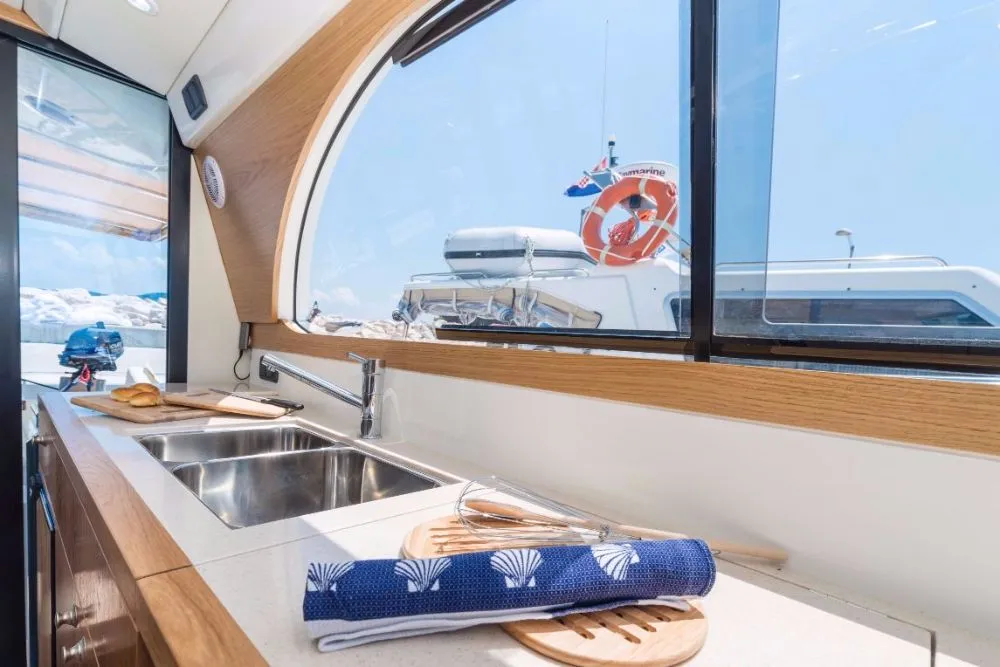Galley of Mira, a SAS - Vektor Adriana 36 motorboat at Jezera, Croatia
