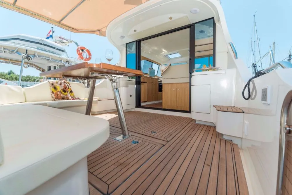 Deck of Mira, a SAS - Vektor Adriana 36 motorboat at Jezera, Croatia