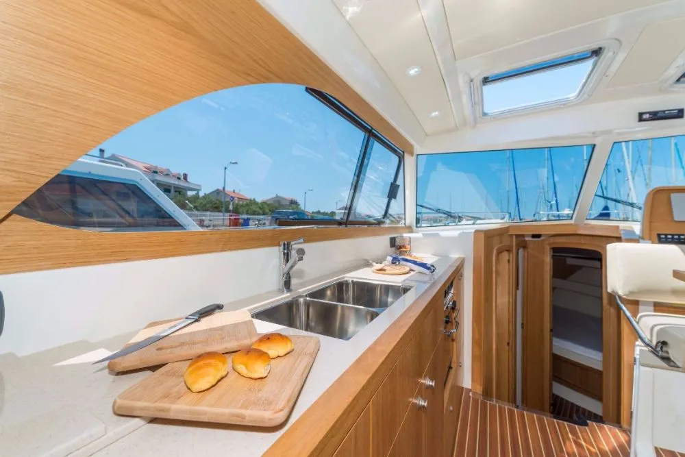 Galley of Mira, a SAS - Vektor Adriana 36 motorboat at Jezera, Croatia