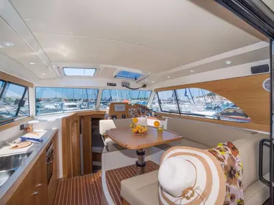 Salon of Mira, a SAS - Vektor Adriana 36 motorboat at Jezera, Croatia