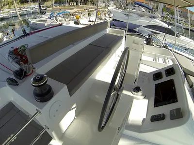 Cockpit of Marčelina, a Lagoon 450 catamaran at Grad Šibenik, Croatia