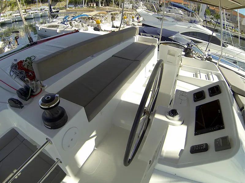 Cockpit of Marčelina, a Lagoon 450 catamaran at Grad Šibenik, Croatia