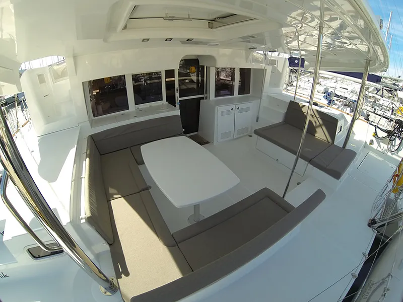 Deck of Marčelina, a Lagoon 450 catamaran at Grad Šibenik, Croatia