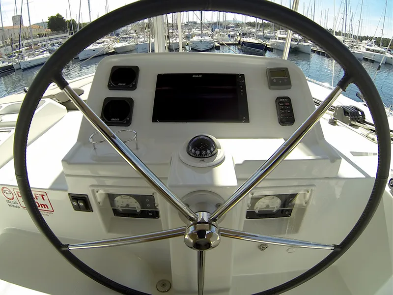 Cockpit of Marčelina, a Lagoon 450 catamaran at Grad Šibenik, Croatia