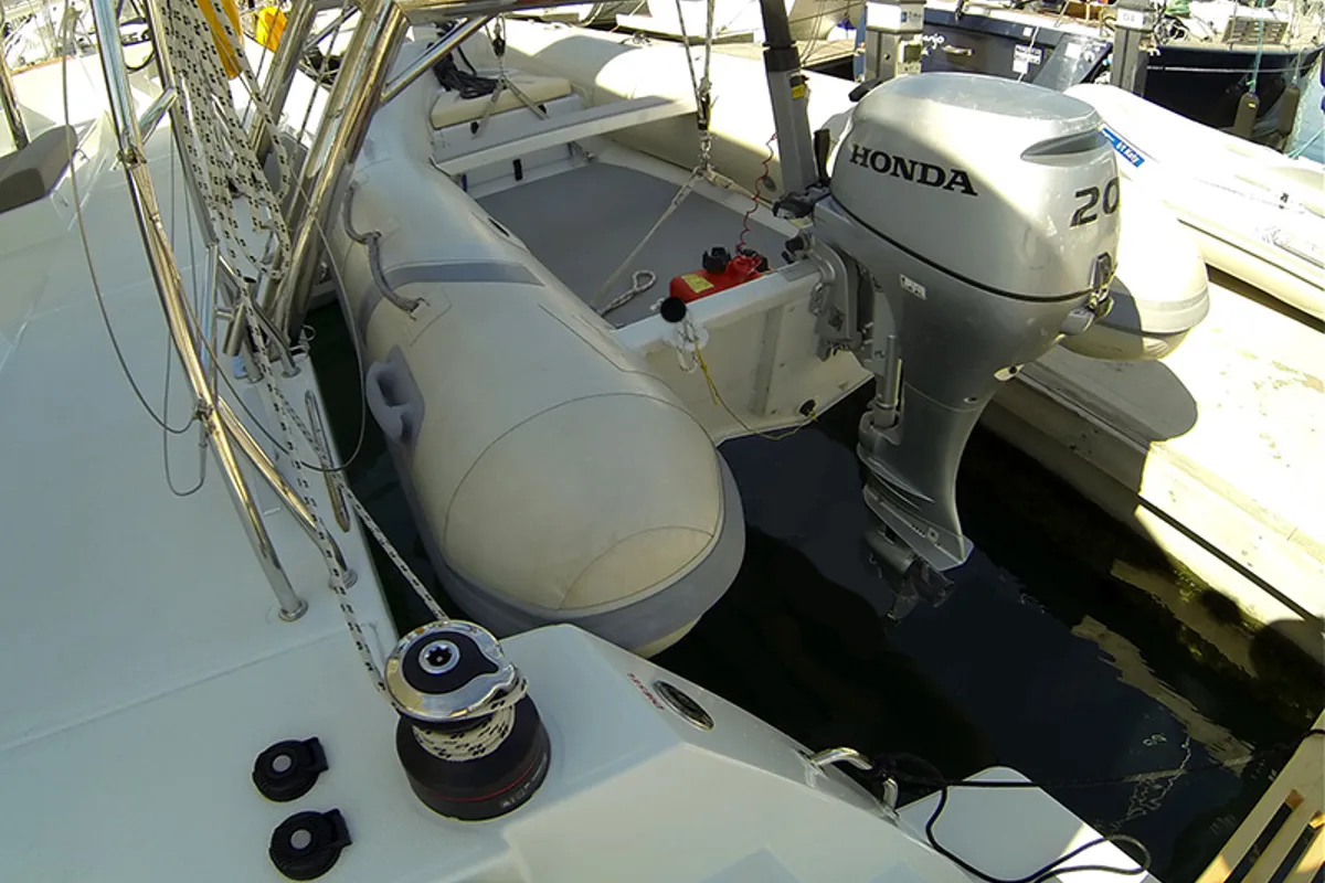 Deck of Marčelina, a Lagoon 450 catamaran at Grad Šibenik, Croatia