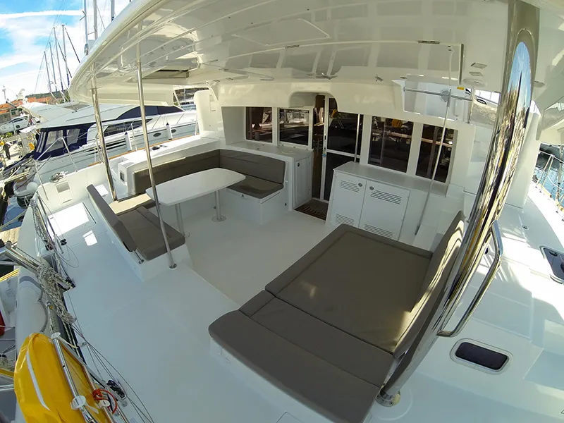 Deck of Marčelina, a Lagoon 450 catamaran at Grad Šibenik, Croatia