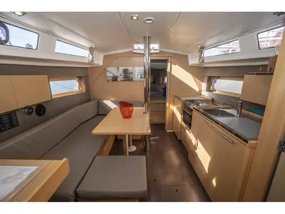 Salon of MOIN, a Beneteau Oceanis 38 sailboat at Port de Pollença, Spain