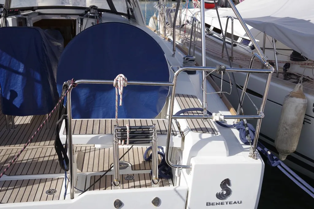 Deck of MOIN, a Beneteau Oceanis 38 sailboat at Port de Pollença, Spain