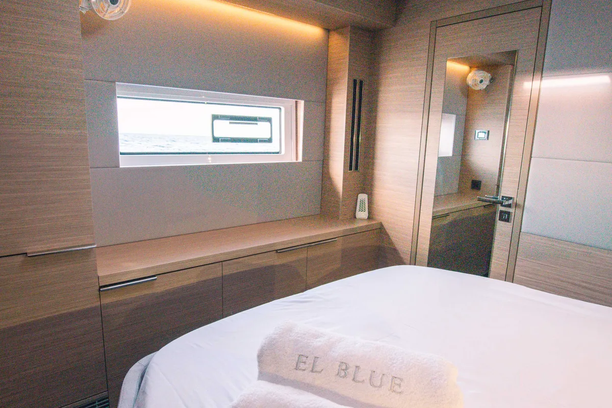 Cabin on BLUE, a Lagoon 55 catamaran at Capo d'Orlando, Italy