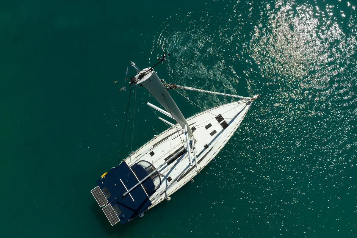 Exterior view of Roxane, a Bavaria Cruiser 51 sailboat at Municipal Unit of Lefkada, Greece