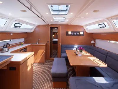 Salon of Roxane, a Bavaria Cruiser 51 sailboat at Municipal Unit of Lefkada, Greece