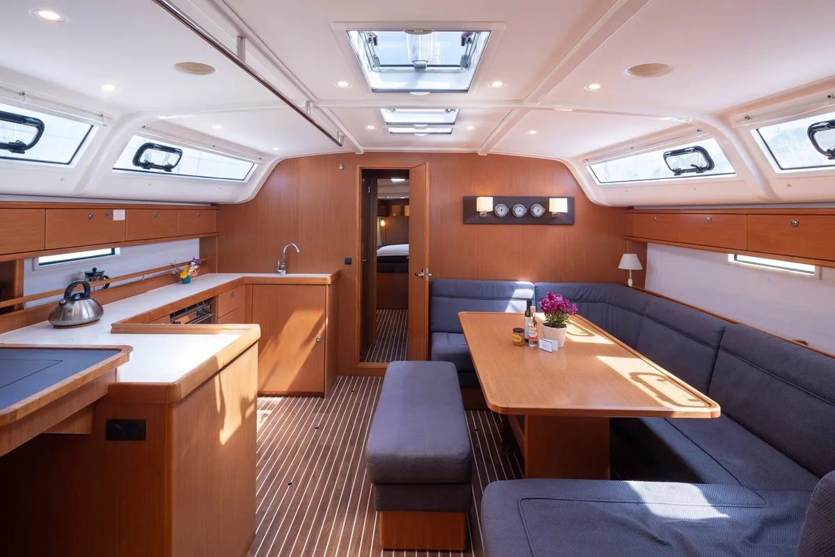 Salon of Roxane, a Bavaria Cruiser 51 sailboat at Municipal Unit of Lefkada, Greece