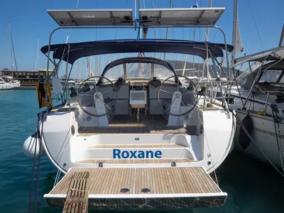 Cockpit of Roxane, a Bavaria Cruiser 51 sailboat at Municipal Unit of Lefkada, Greece