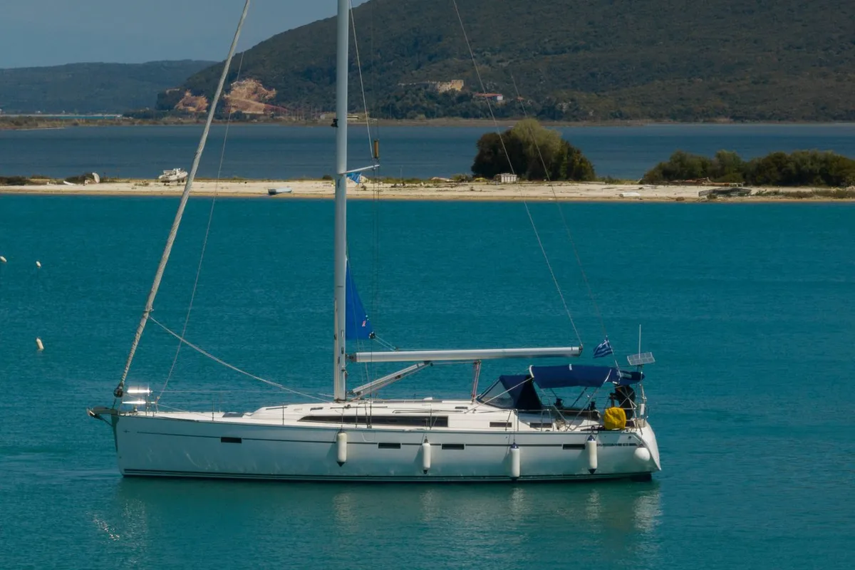Exterior view of Roxane, a Bavaria Cruiser 51 sailboat at Municipal Unit of Lefkada, Greece