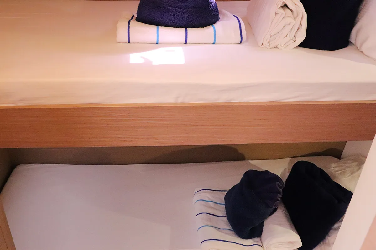 Cabin on No Shoes_X, a Fountaine Pajot Tanna 47 catamaran at Road Town, British Virgin Islands