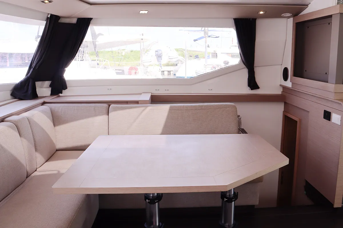 Salon of No Shoes_X, a Fountaine Pajot Tanna 47 catamaran at Road Town, British Virgin Islands