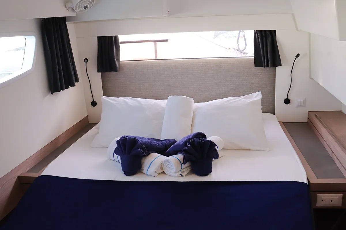 Cabin on No Shoes_X, a Fountaine Pajot Tanna 47 catamaran at Road Town, British Virgin Islands