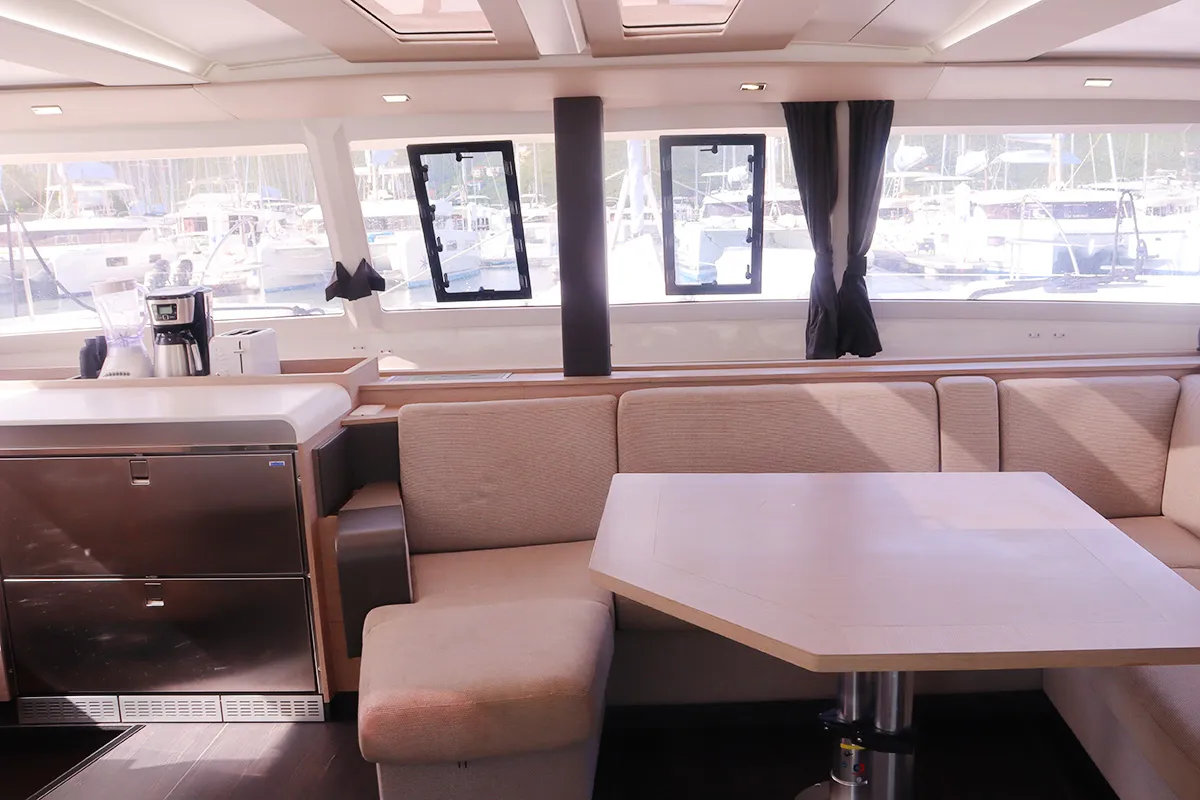 Salon of No Shoes_X, a Fountaine Pajot Tanna 47 catamaran at Road Town, British Virgin Islands