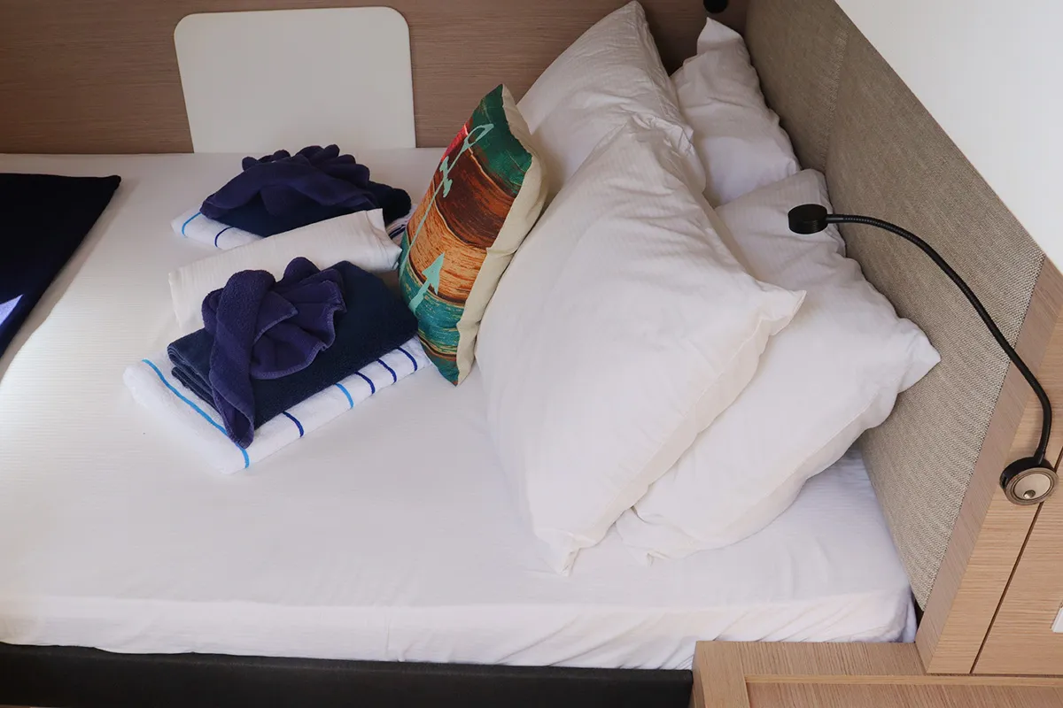 Cabin on No Shoes_X, a Fountaine Pajot Tanna 47 catamaran at Road Town, British Virgin Islands