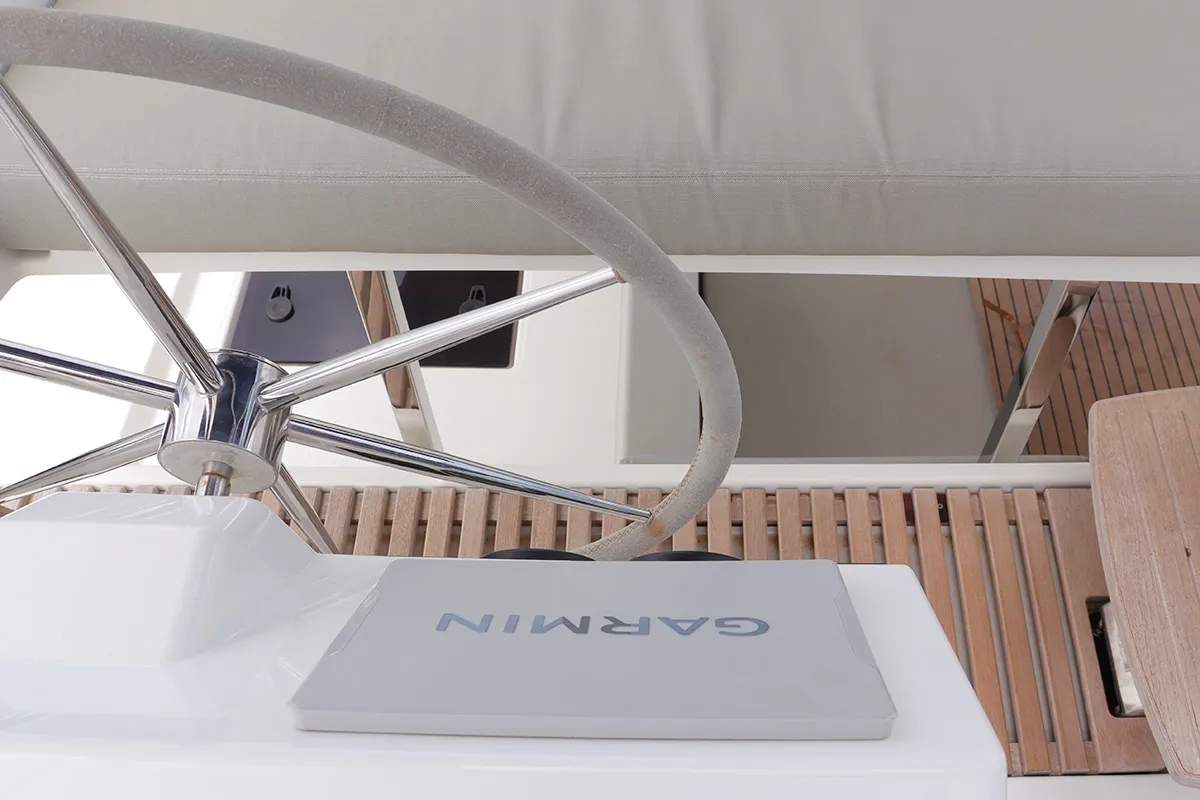 Cockpit of No Shoes_X, a Fountaine Pajot Tanna 47 catamaran at Road Town, British Virgin Islands