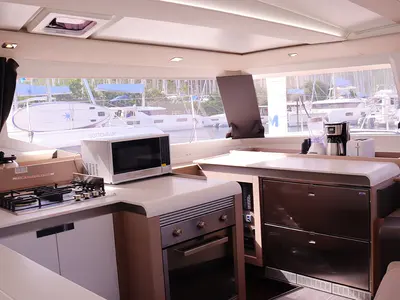 Galley of No Shoes_X, a Fountaine Pajot Tanna 47 catamaran at Road Town, British Virgin Islands