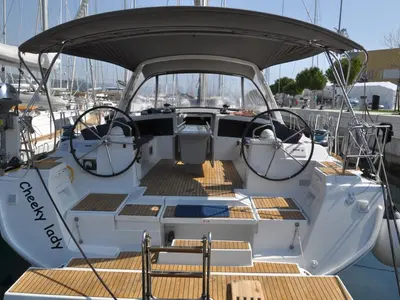 Cockpit of Cheeky Lady, a Beneteau Oceanis 48 sailboat at Punat, Croatia
