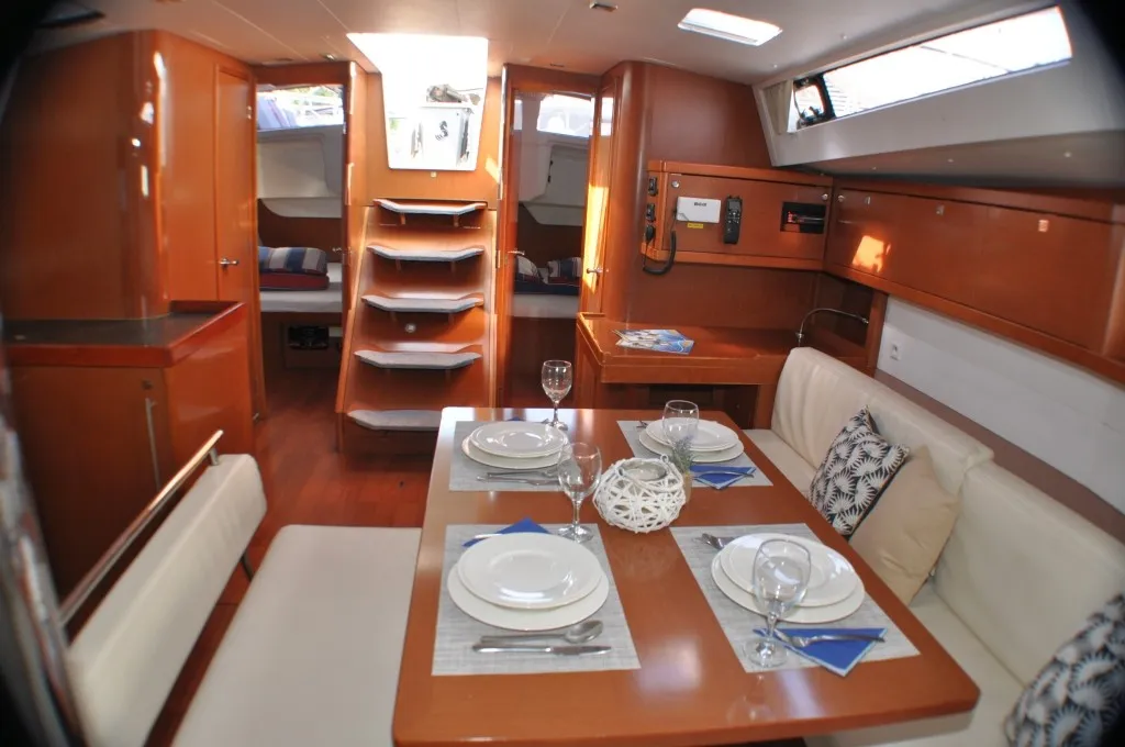 Salon of Cheeky Lady, a Beneteau Oceanis 48 sailboat at Punat, Croatia