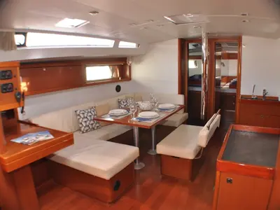 Salon of Cheeky Lady, a Beneteau Oceanis 48 sailboat at Punat, Croatia