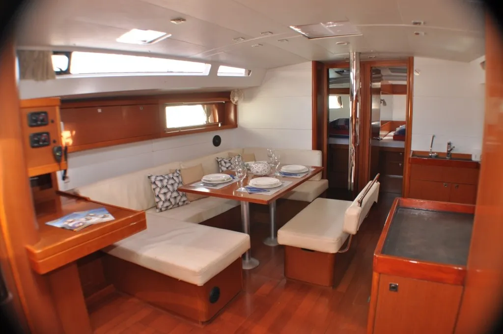 Salon of Cheeky Lady, a Beneteau Oceanis 48 sailboat at Punat, Croatia
