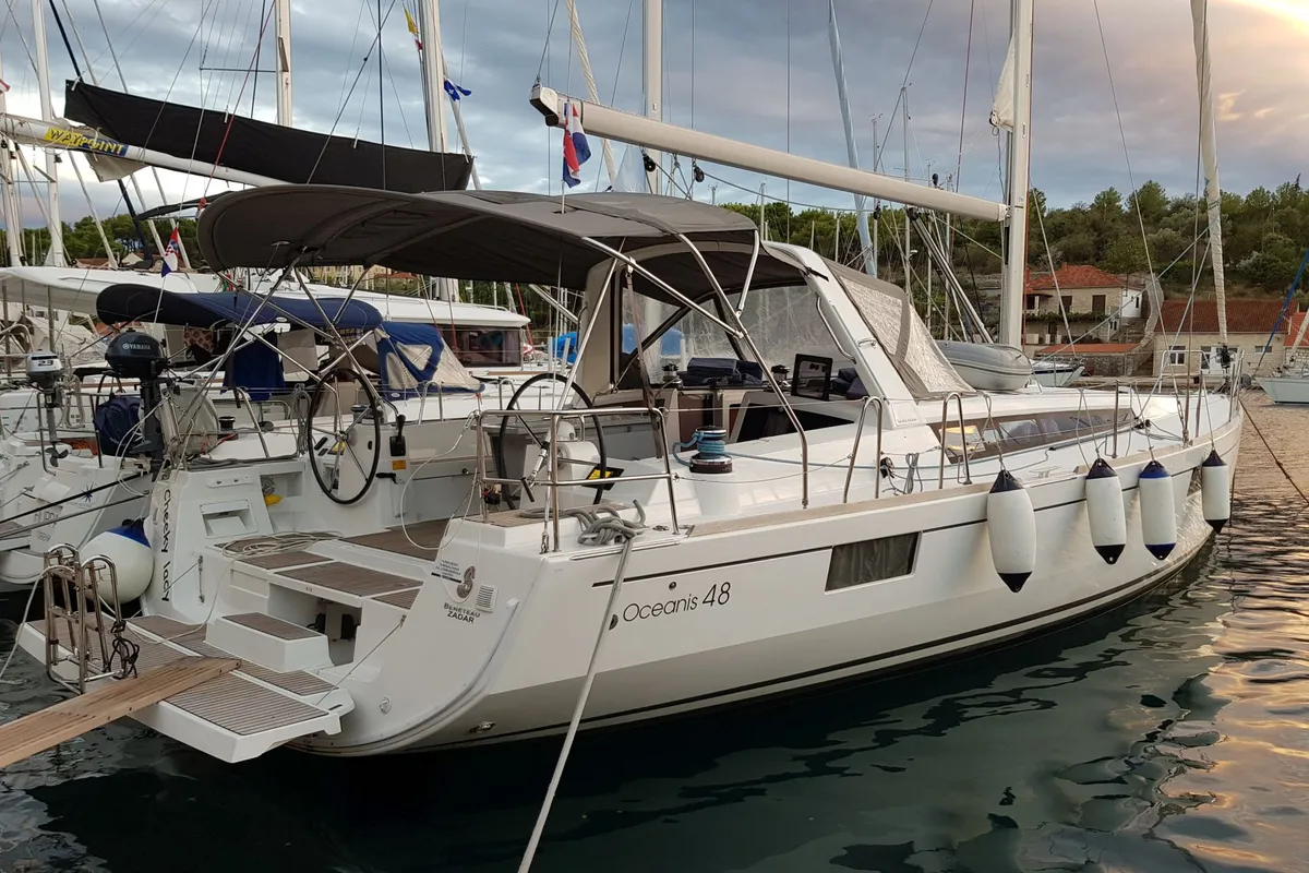 Exterior view of Cheeky Lady, a Beneteau Oceanis 48 sailboat at Punat, Croatia