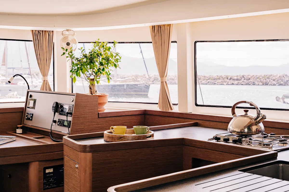 Galley of PNOE, a Lagoon 42 catamaran at Municipality of Kalamata, Greece