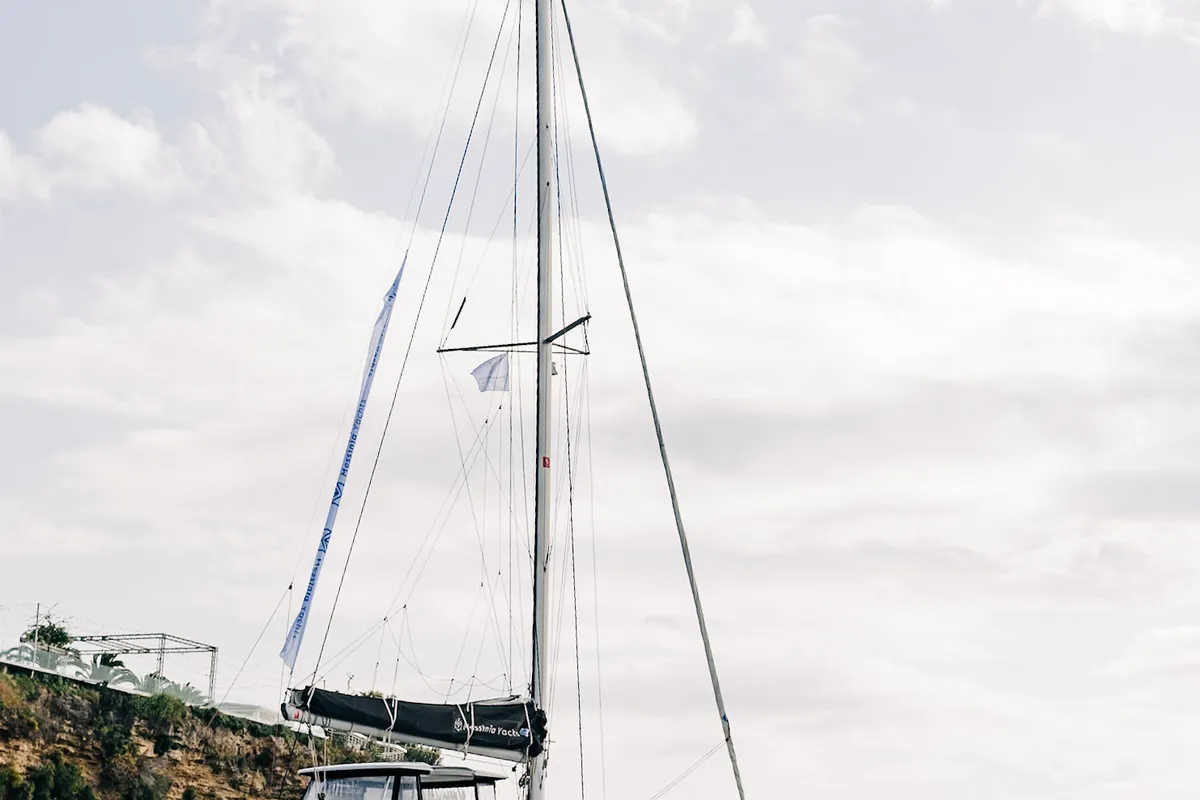 Exterior view of PNOE, a Lagoon 42 catamaran at Municipality of Kalamata, Greece
