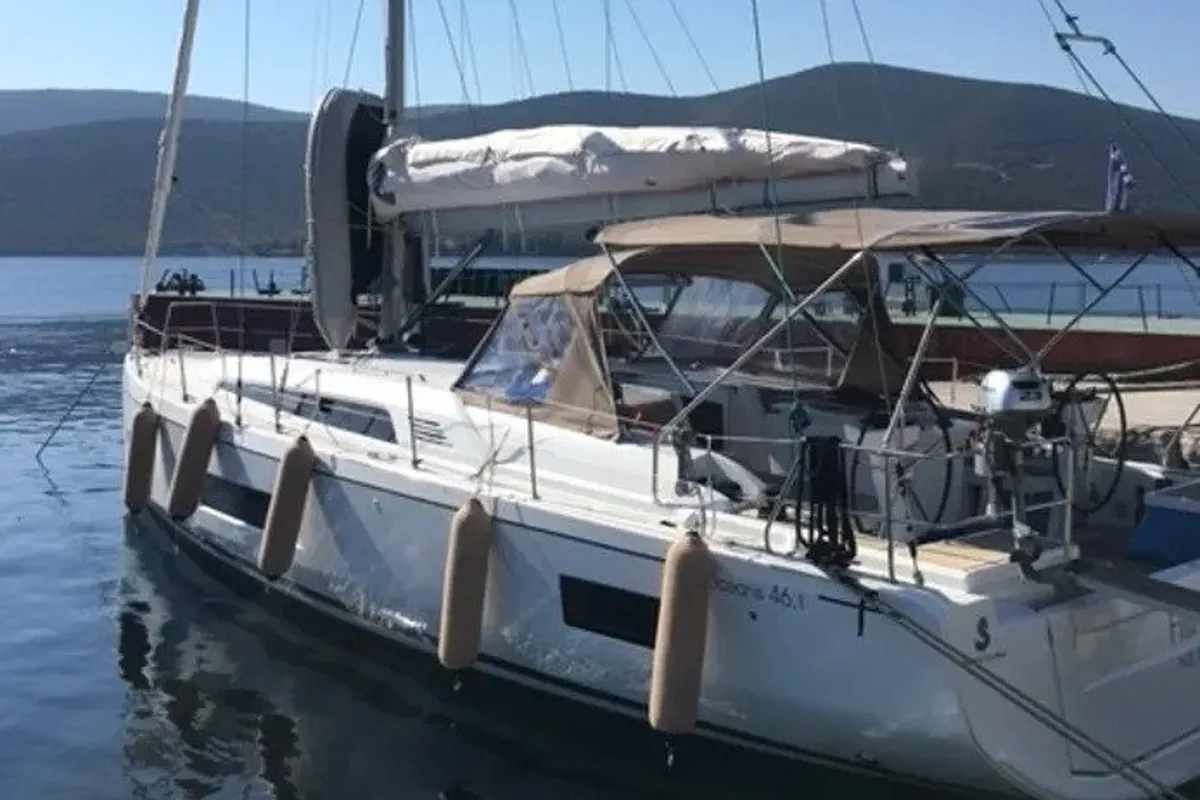 Exterior view of FILIRA, a Beneteau Oceanis 46.1 sailboat at Preveza, Greece
