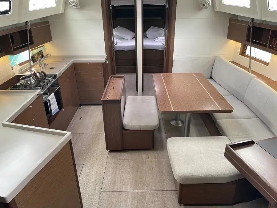 Salon of FILIRA, a Beneteau Oceanis 46.1 sailboat at Preveza, Greece