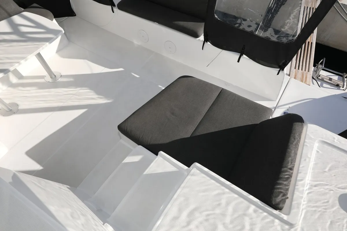 Deck of Madre Perla, a Lagoon 42 catamaran at Sukošan, Croatia
