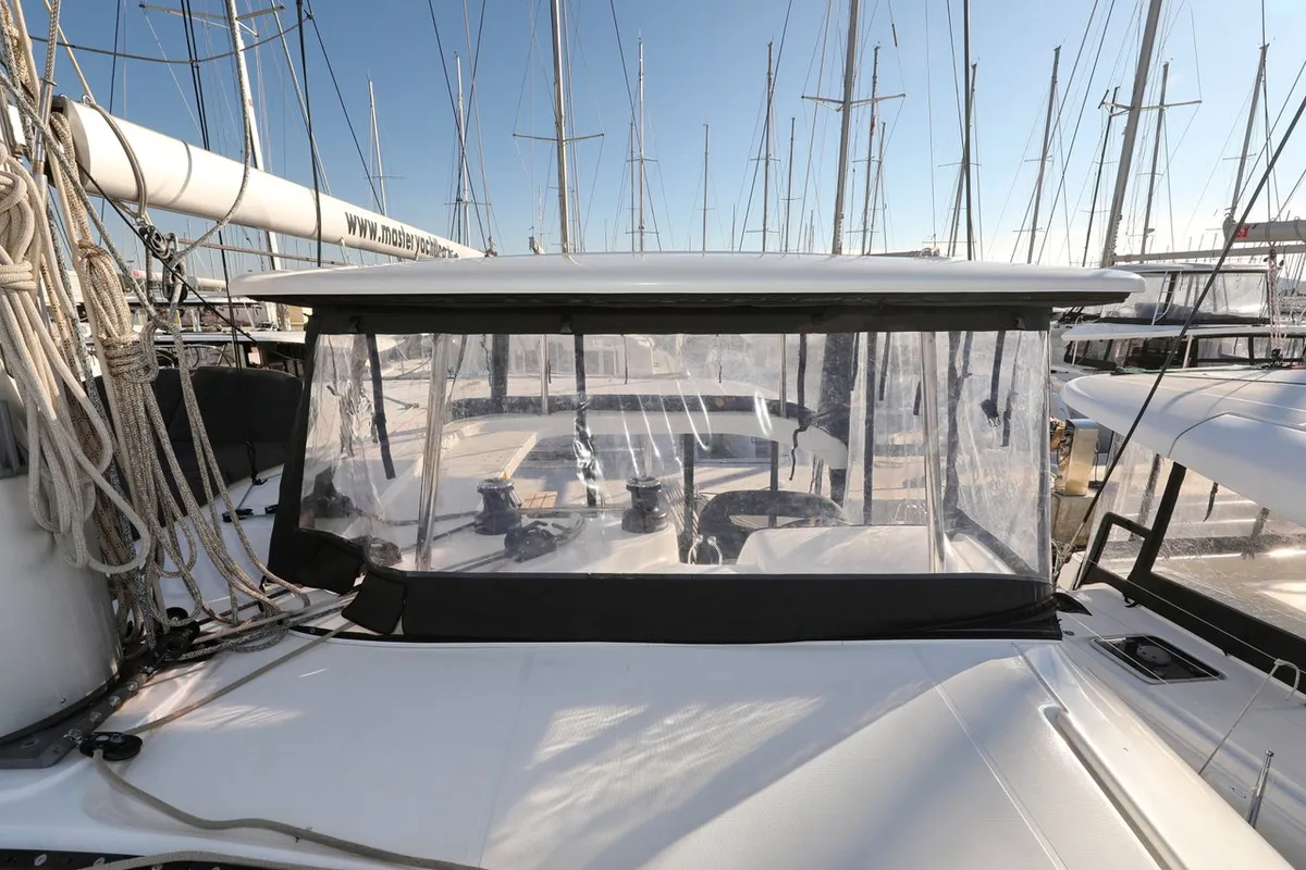 Deck of Madre Perla, a Lagoon 42 catamaran at Sukošan, Croatia