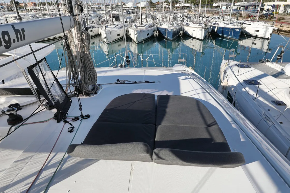Deck of Madre Perla, a Lagoon 42 catamaran at Sukošan, Croatia
