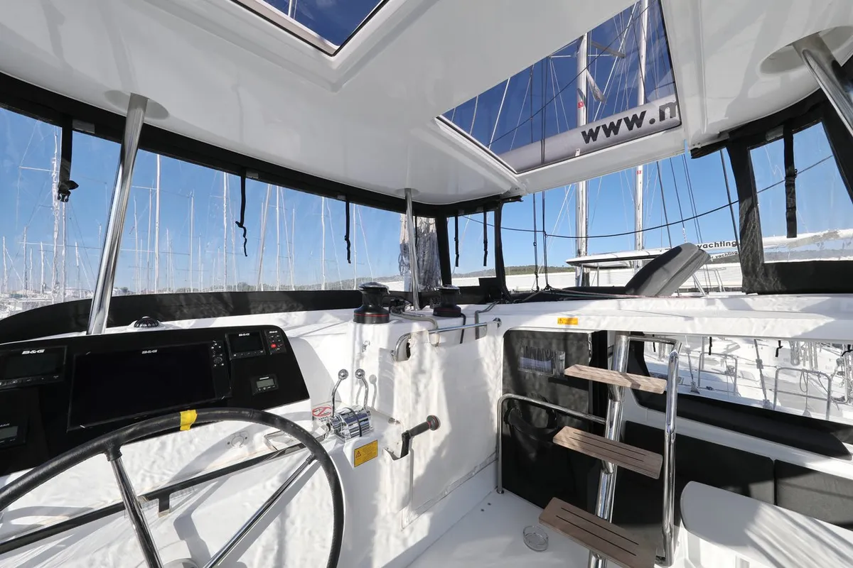 Cockpit of Madre Perla, a Lagoon 42 catamaran at Sukošan, Croatia