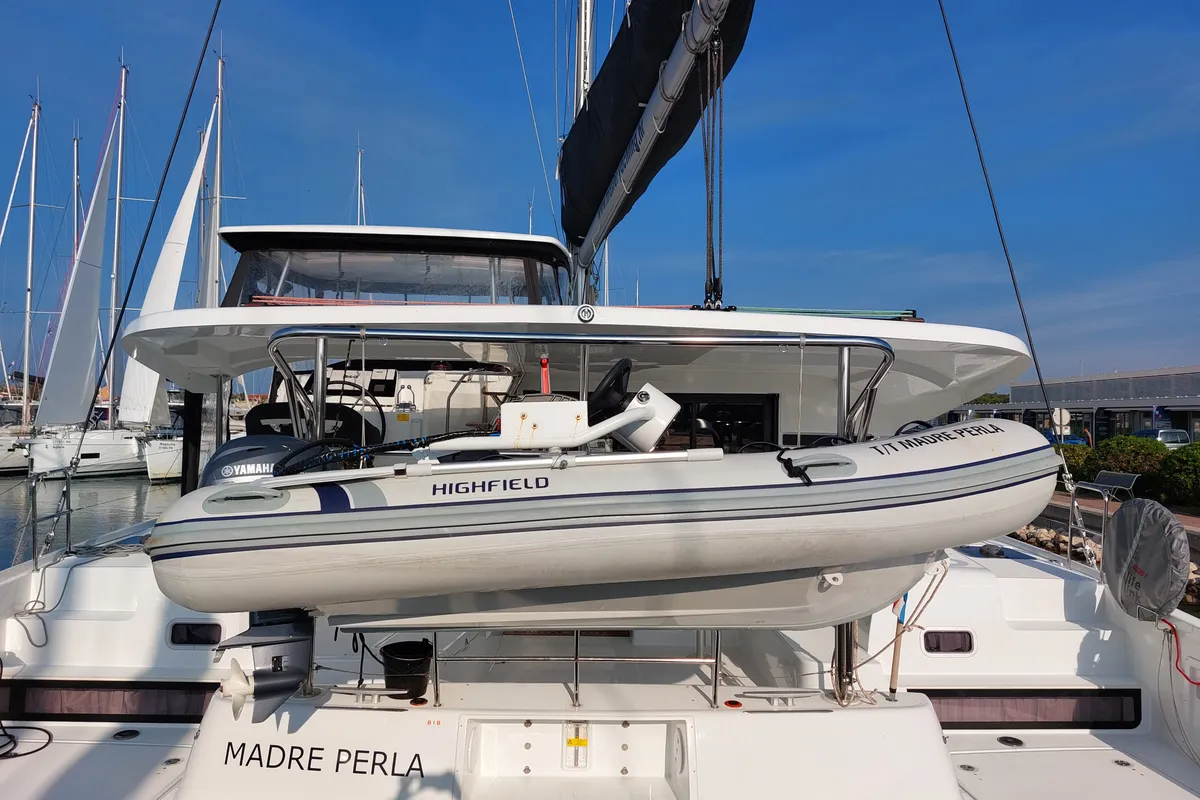 Exterior view of Madre Perla, a Lagoon 42 catamaran at Sukošan, Croatia