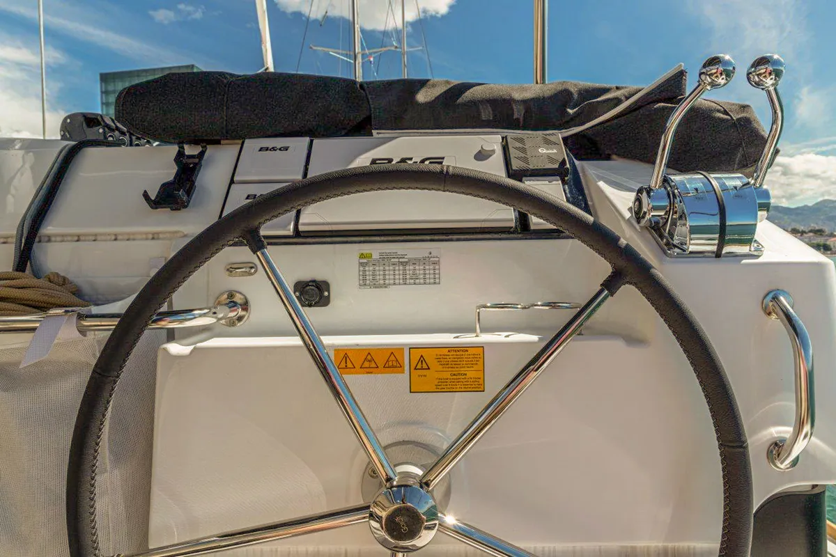 Cockpit of Sailor Moon, a Lagoon 40 catamaran at Dubrovnik, Croatia