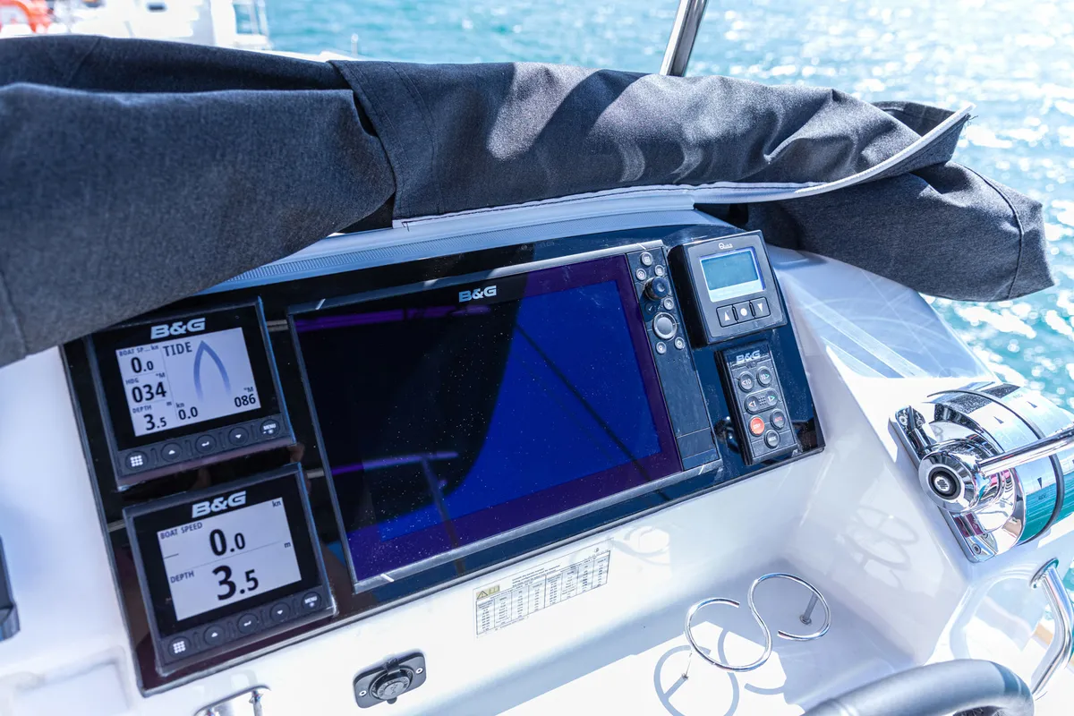 Cockpit of Sailor Moon, a Lagoon 40 catamaran at Dubrovnik, Croatia