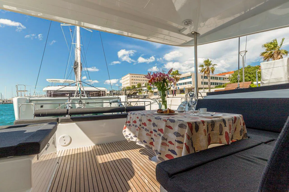 Deck of Sailor Moon, a Lagoon 40 catamaran at Dubrovnik, Croatia