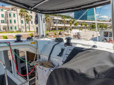 Cockpit of Sailor Moon, a Lagoon 40 catamaran at Dubrovnik, Croatia
