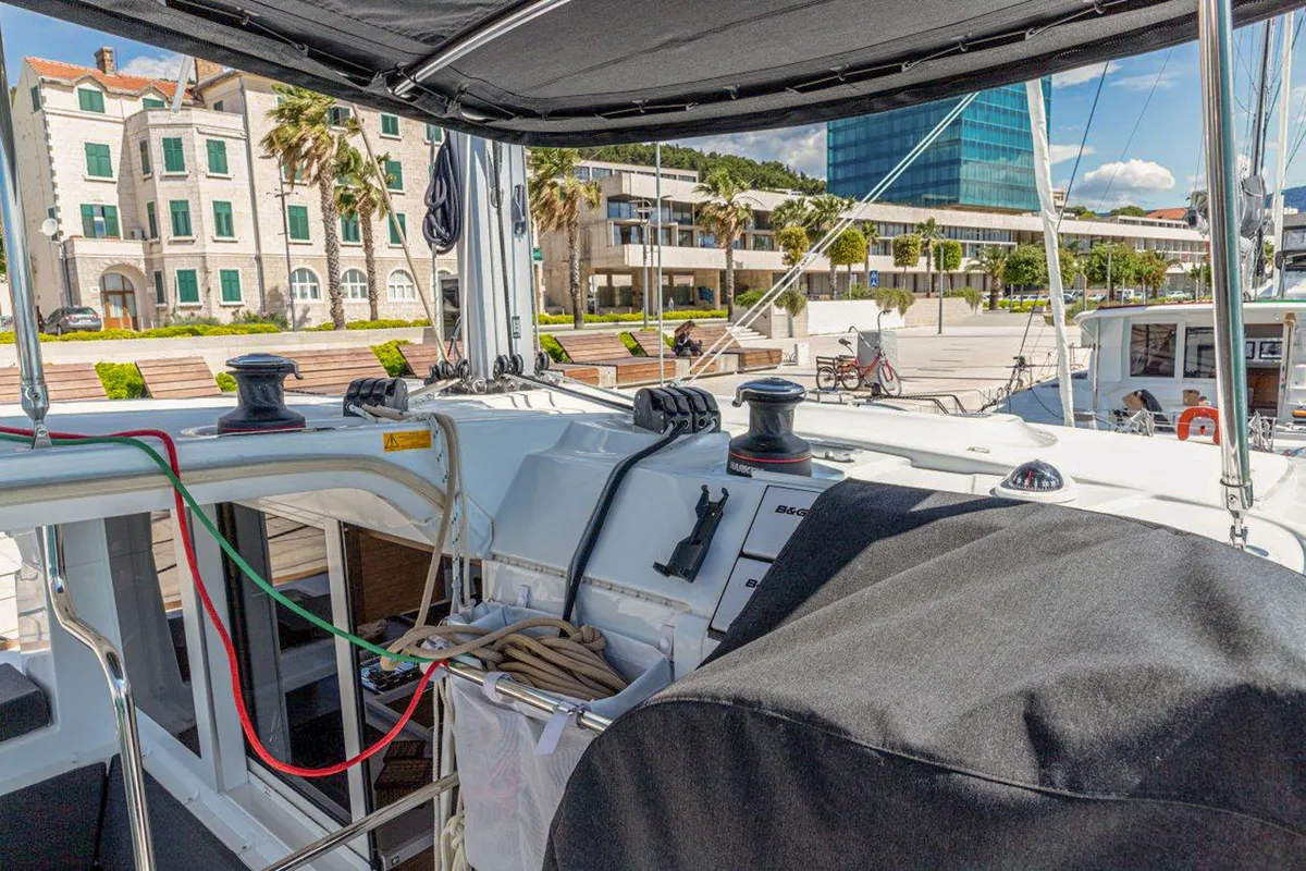 Cockpit of Sailor Moon, a Lagoon 40 catamaran at Dubrovnik, Croatia