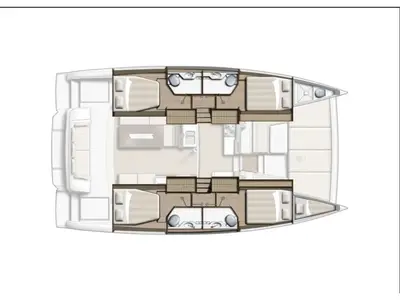 Floor plan of AF-B4.2, a Bali 4.2 catamaran at Volos, Greece