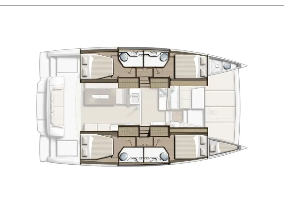 Floor plan of AF-B4.2, a Bali 4.2 catamaran at Volos, Greece
