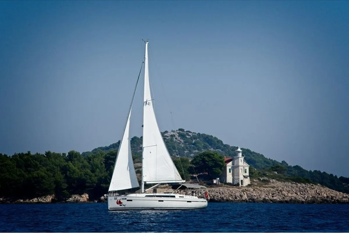 Exterior view of MH 67, a Bavaria Cruiser 41 sailboat at Murter, Croatia