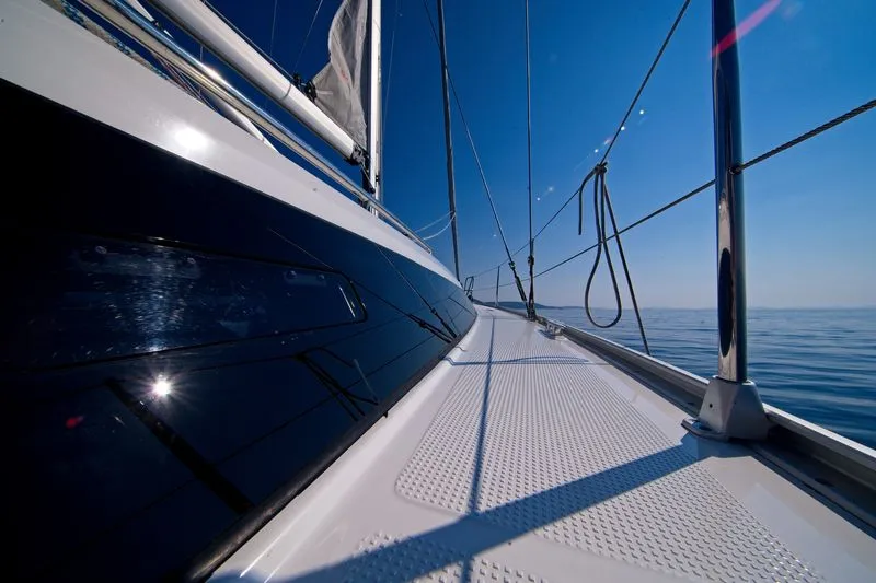 Deck of MH 67, a Bavaria Cruiser 41 sailboat at Murter, Croatia
