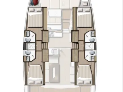 Floor plan of Tamboo, a Bali 4.2 catamaran at Central Abaco, Bahamas